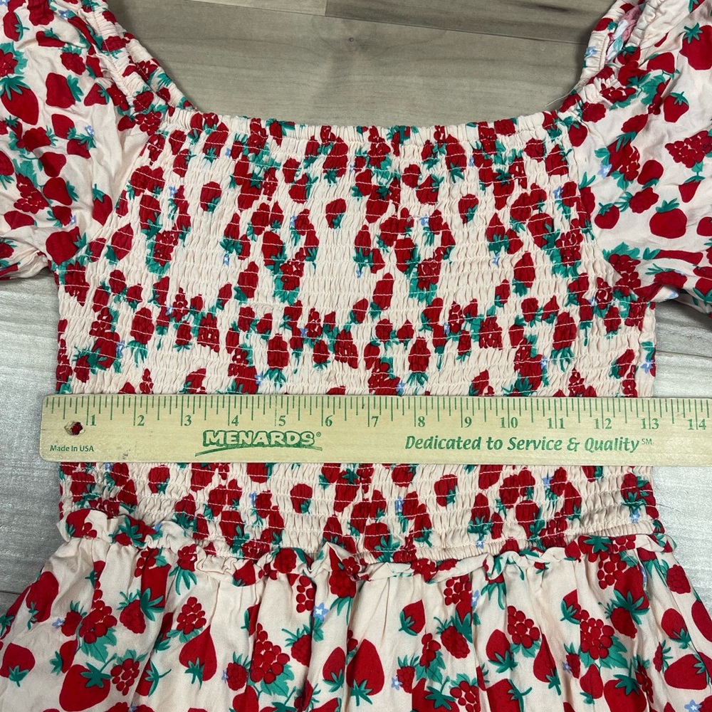 Betsey Johnson Strawberry Dress Med Smocked Prairie Country Cottagecore Granny - Picture 7 of 12